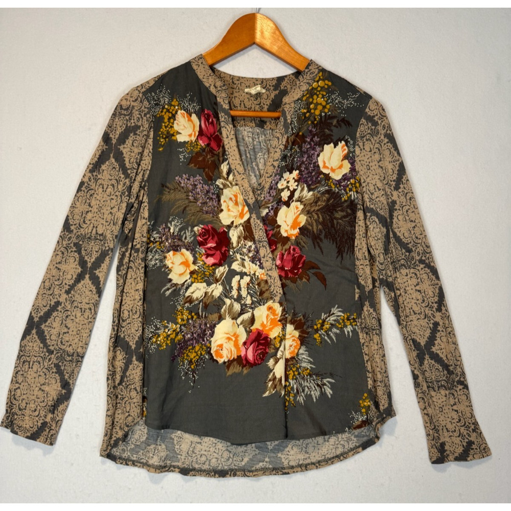 Anthropologie TINY Jardim Floral‎ Blouse Top Rayon S Faux Wrap Romantic Bohemian